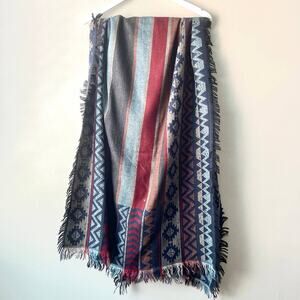 Modena Multicolored Aztec / Geometric Print Scarf with Fringes  - 30" X 70"